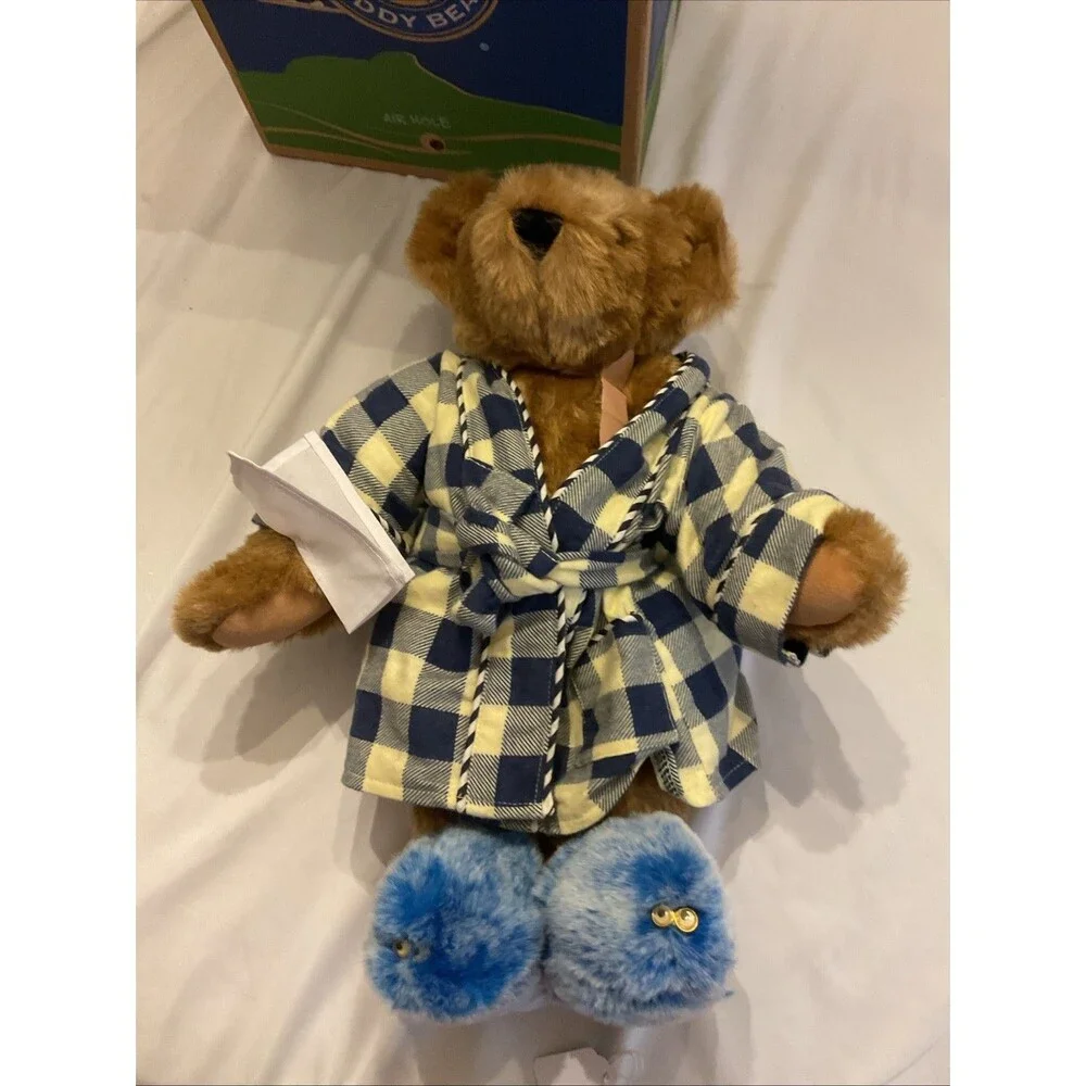 Vintage Vermont Teddy Bear Feel Better Bear  Articulated NIB W/Robe And Slippers
